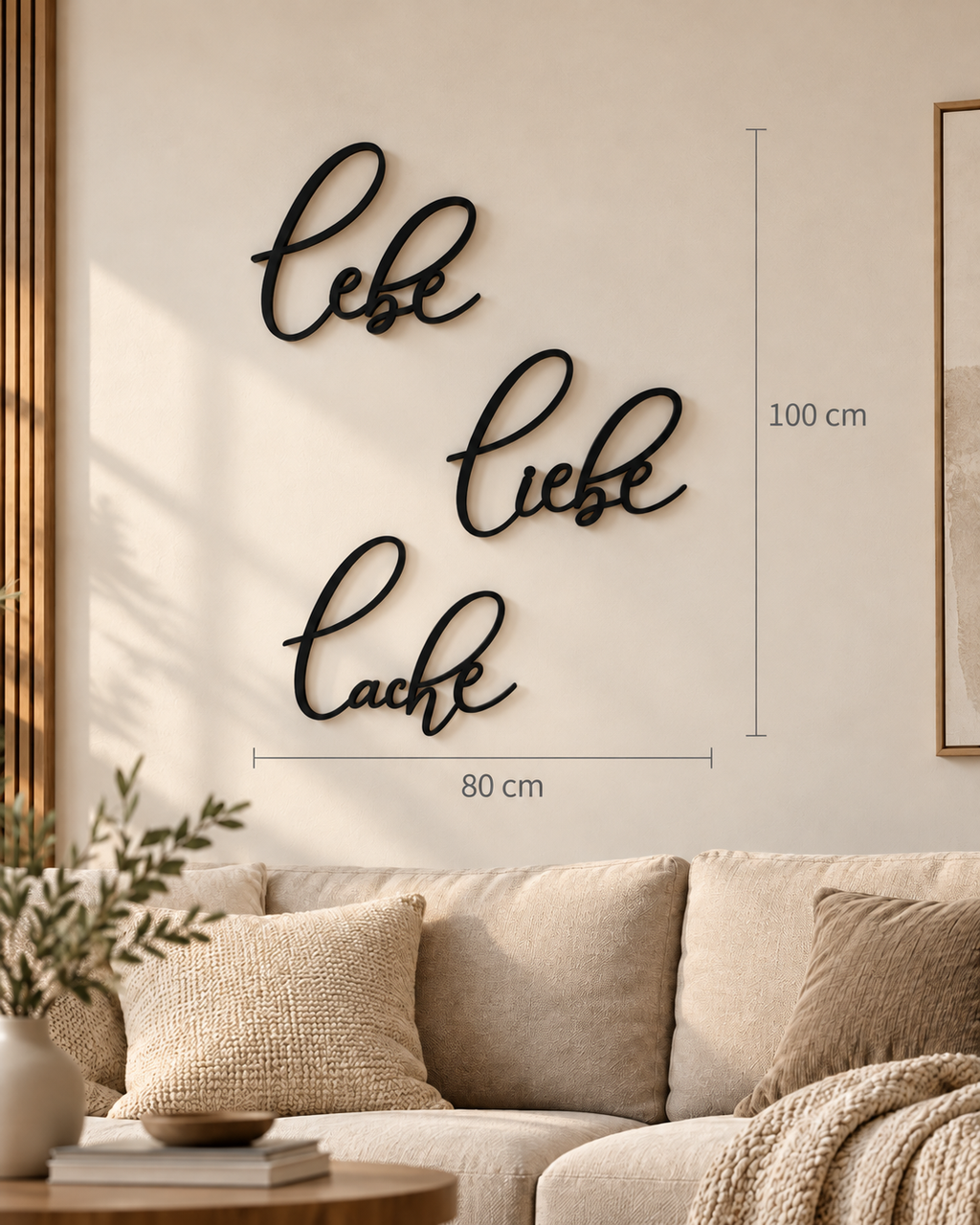 Lebe Liebe Lache – Wanddeko aus Holz | 3D Wandschriftzug