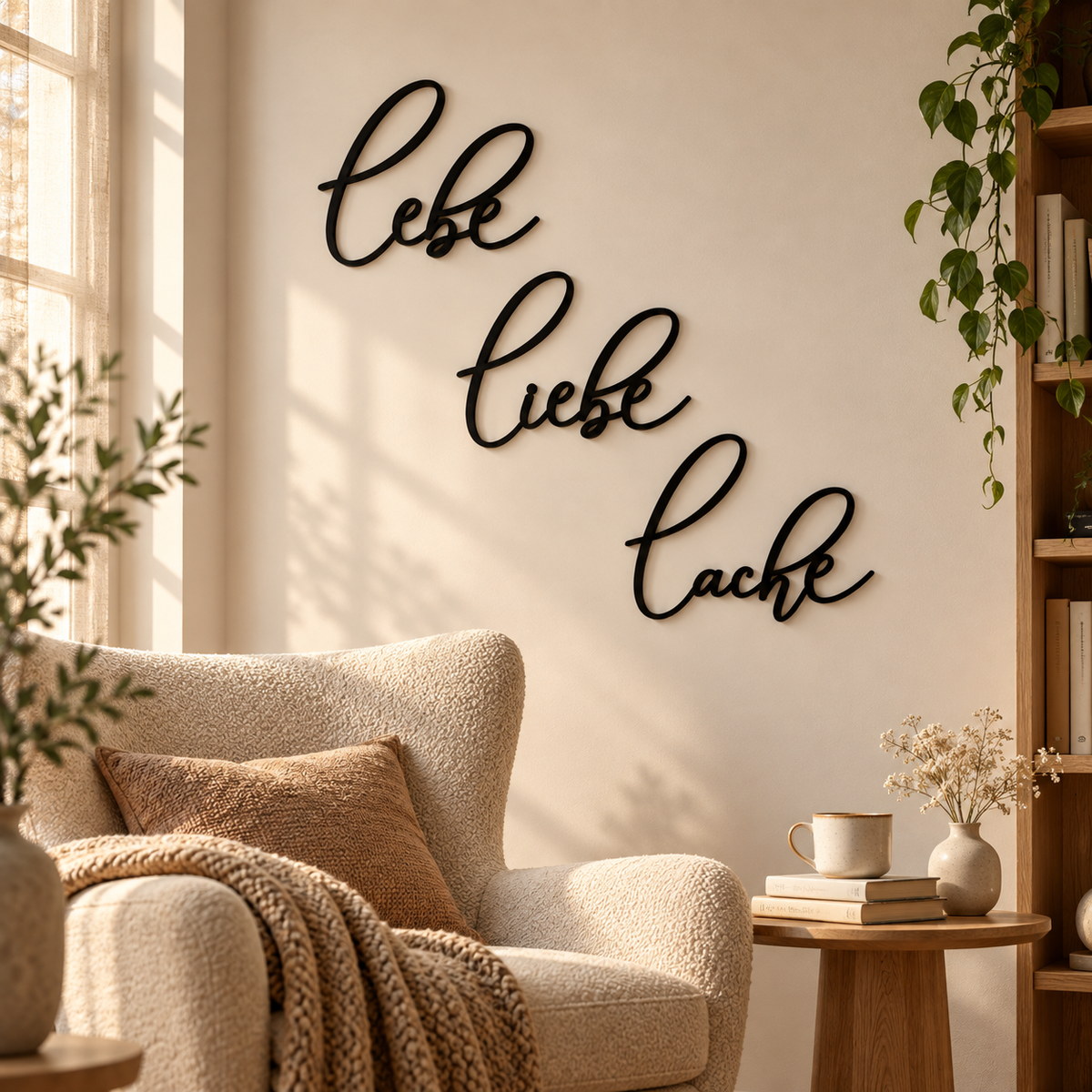 Lebe Liebe Lache – Wanddeko aus Holz | 3D Wandschriftzug