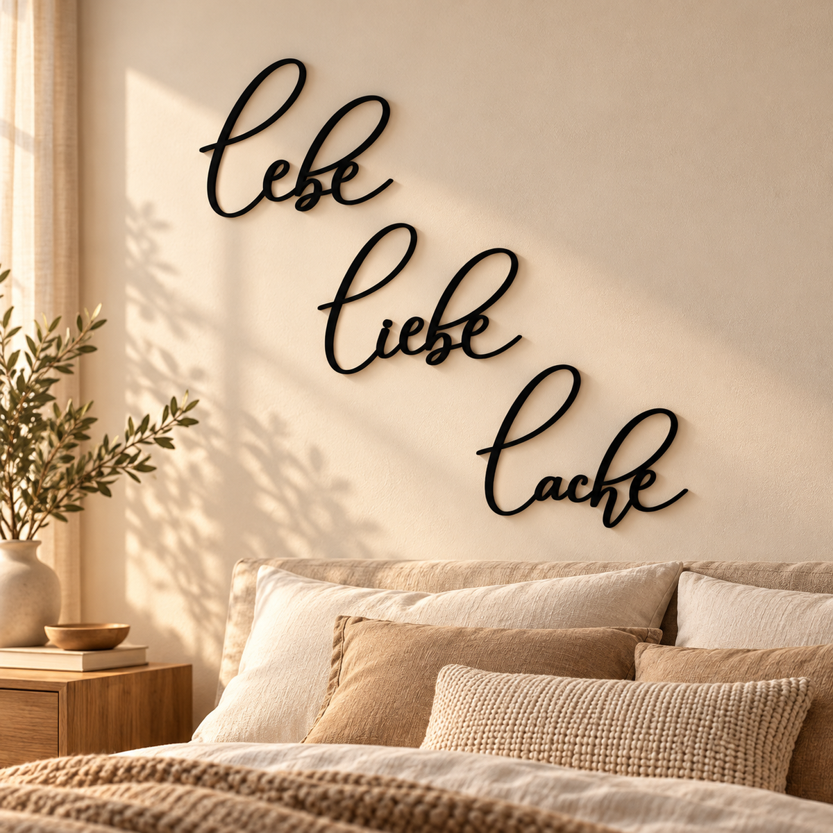 Lebe Liebe Lache – Wanddeko aus Holz | 3D Wandschriftzug