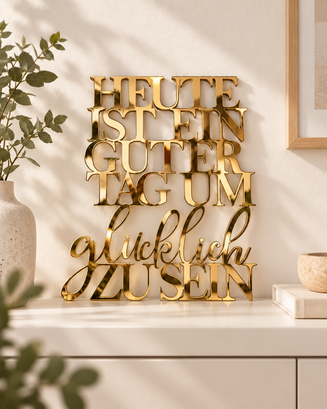 Heute ist ein guter Tag um glücklich zu sein | 3D Schriftzug aus Holz oder Acryl