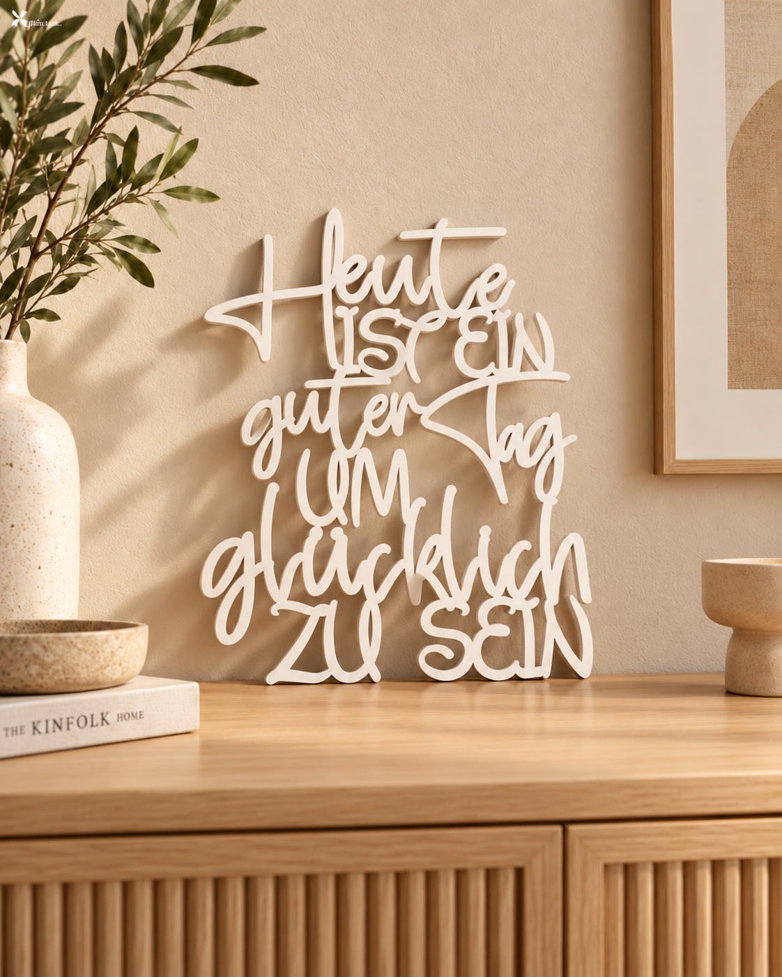 Heute ist ein guter Tag um glücklich zu sein | Moderne Wanddeko | 3D Schriftzug aus Holz oder Acryl