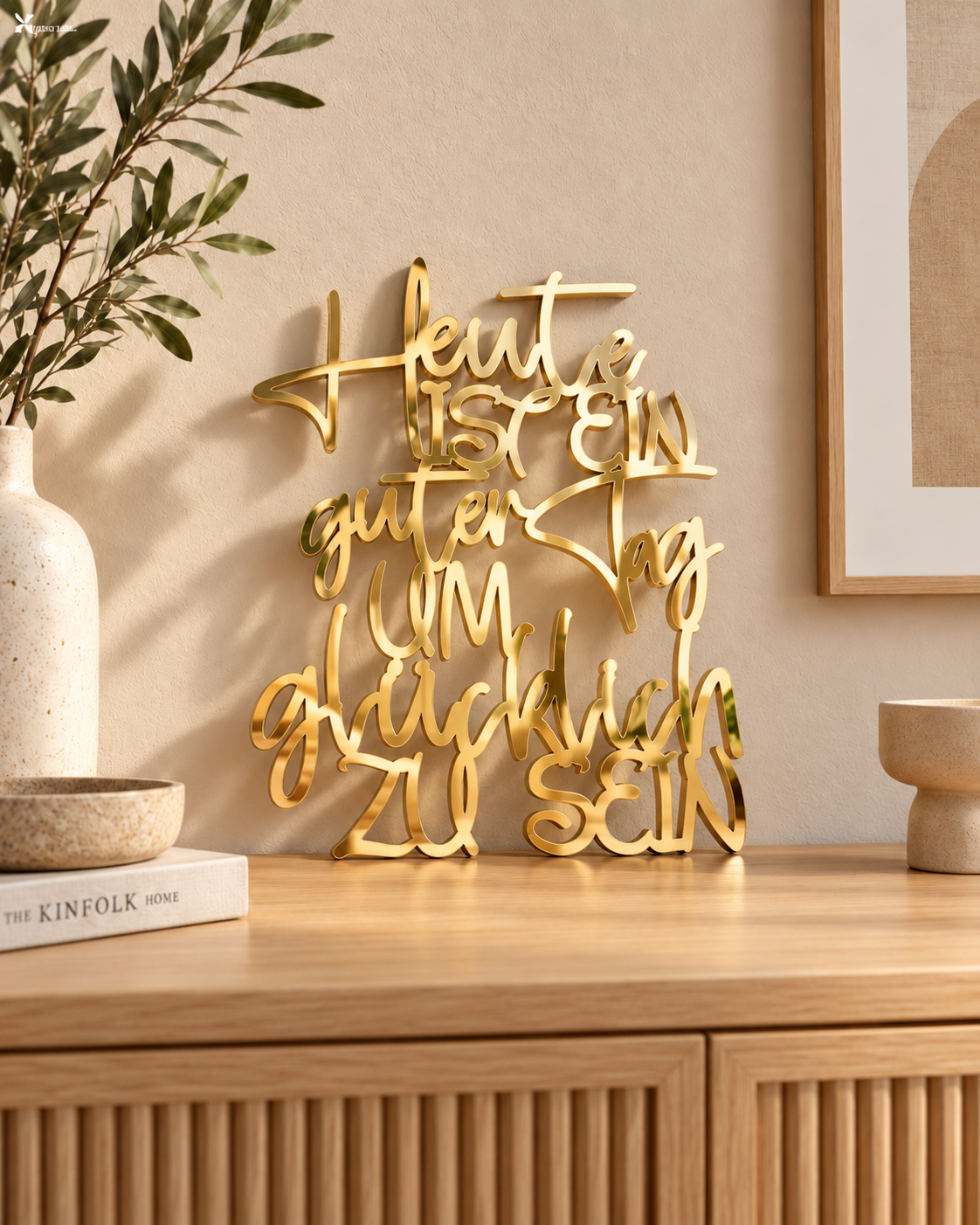Heute ist ein guter Tag um glücklich zu sein | Moderne Wanddeko | 3D Schriftzug aus Holz oder Acryl