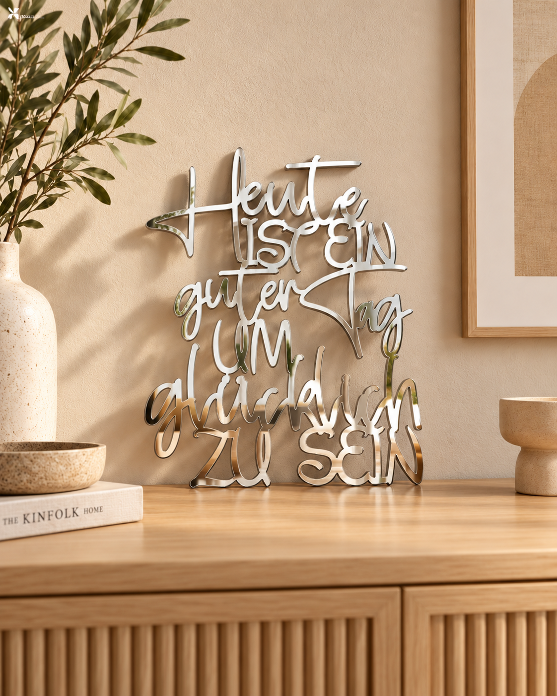 Heute ist ein guter Tag um glücklich zu sein | Moderne Wanddeko | 3D Schriftzug aus Holz oder Acryl