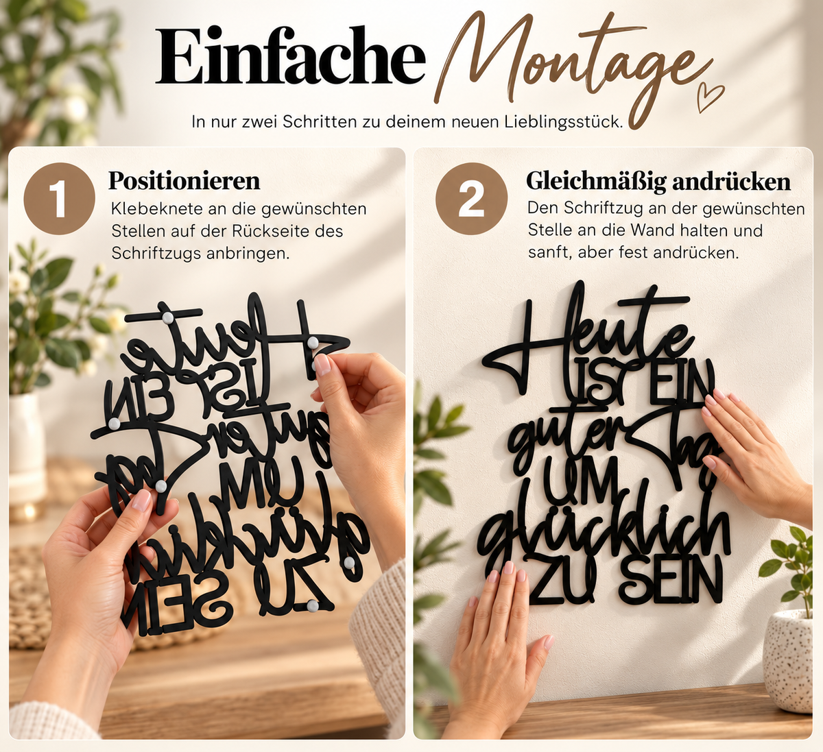 Heute ist ein guter Tag um glücklich zu sein | Moderne Wanddeko | 3D Schriftzug aus Holz oder Acryl