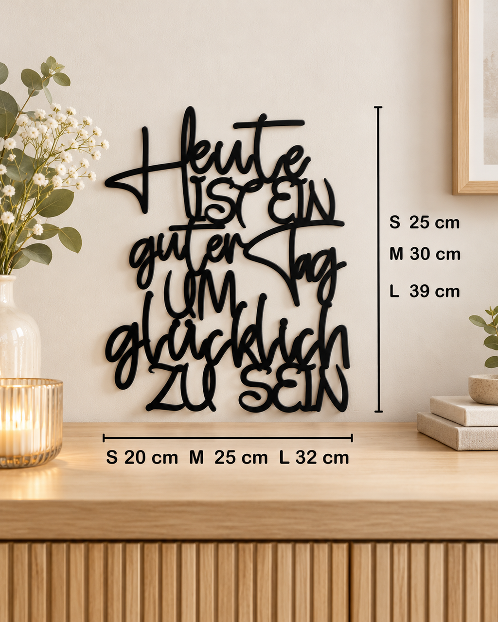 Heute ist ein guter Tag um glücklich zu sein | Moderne Wanddeko | 3D Schriftzug aus Holz oder Acryl