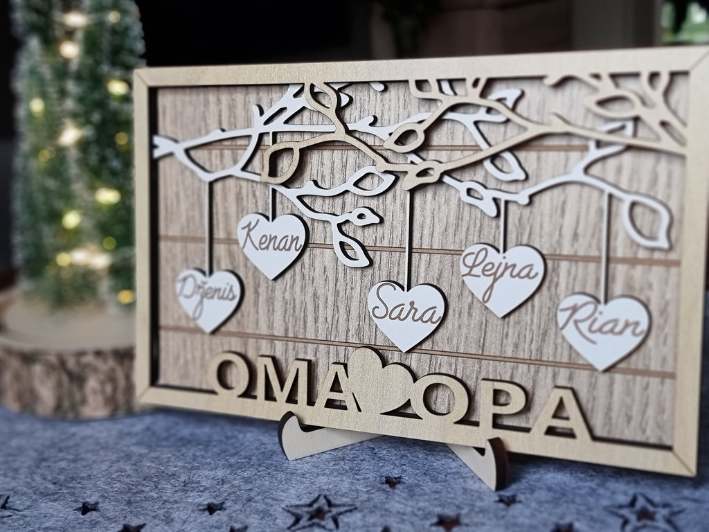 Personalisierter Geschenk | Weihnachtsgeschenk Stammbaum-Herzornament | Individuelles Stammbaum | Geschenk für Oma & Opa | Familienstammbaum