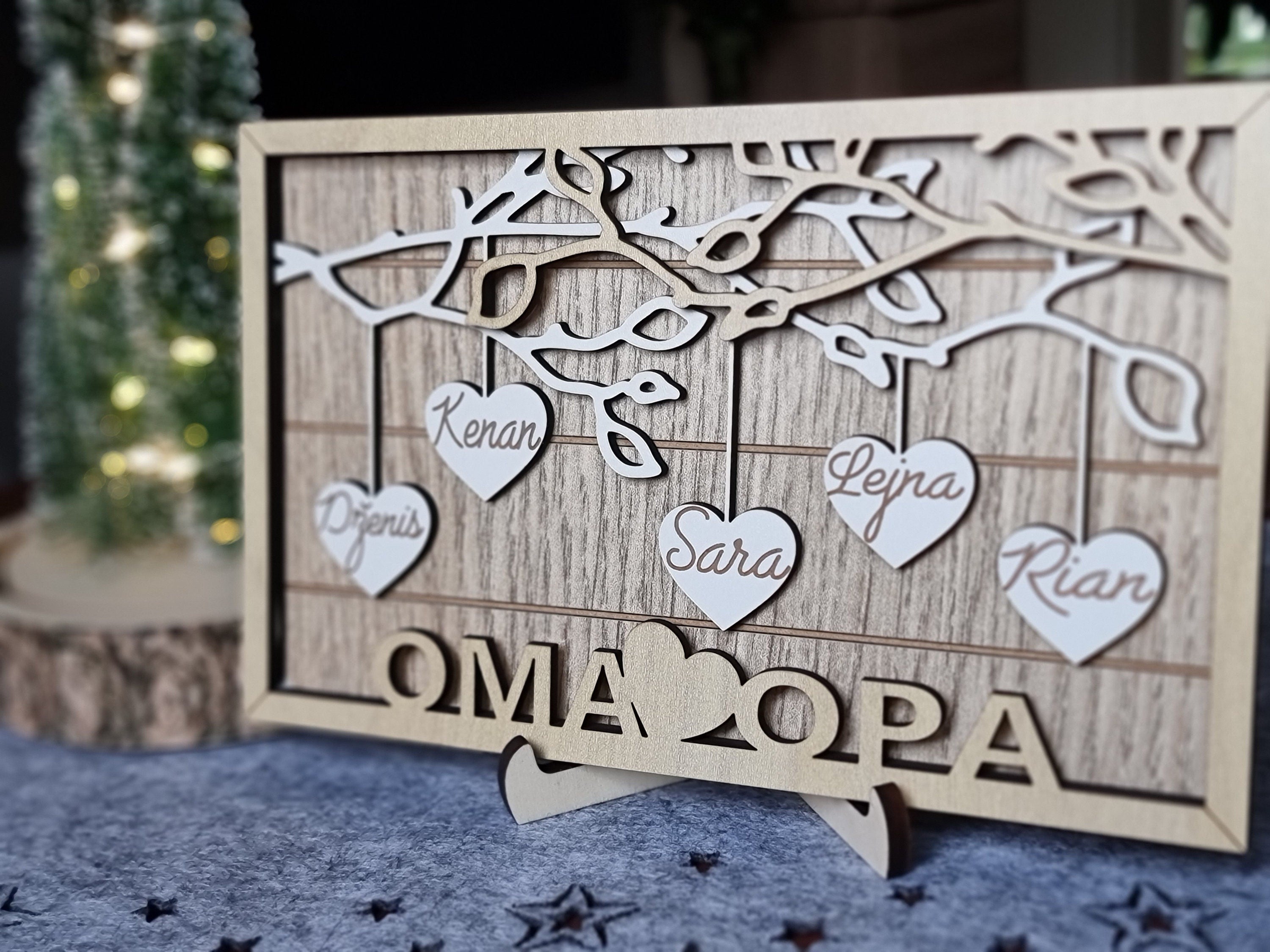 Personalisierter Geschenk | Weihnachtsgeschenk Stammbaum-Herzornament | Individuelles Stammbaum | Geschenk für Oma & Opa | Familienstammbaum