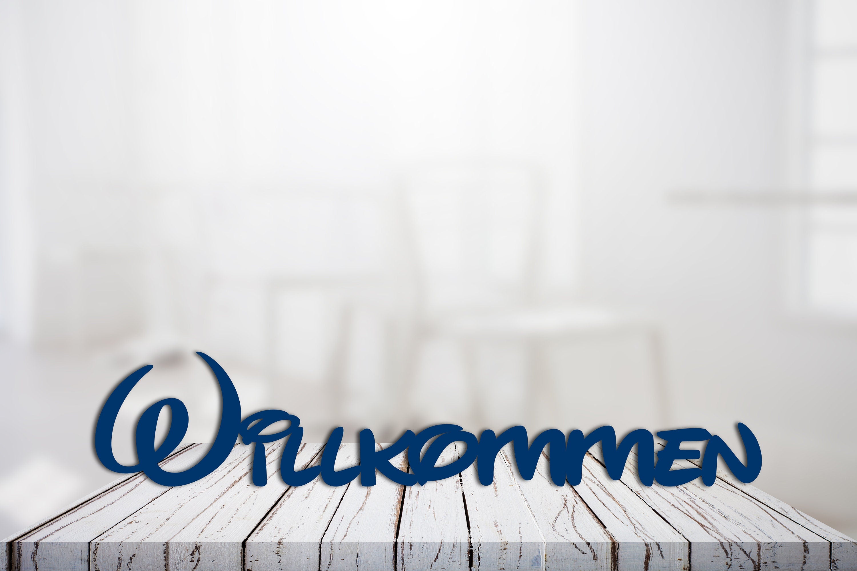 3D Schriftzug "Willkommen" aus Holz, in verschiedenen Farben und Schriftarten