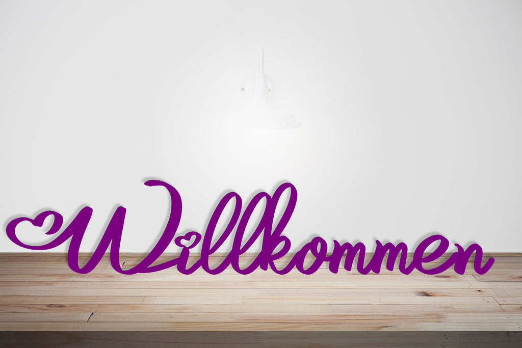 3D Schriftzug "Willkommen" aus Holz, in verschiedenen Farben und Schriftarten