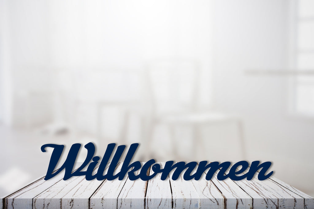 3D Schriftzug "Willkommen" aus Holz, in verschiedenen Farben und Schriftarten