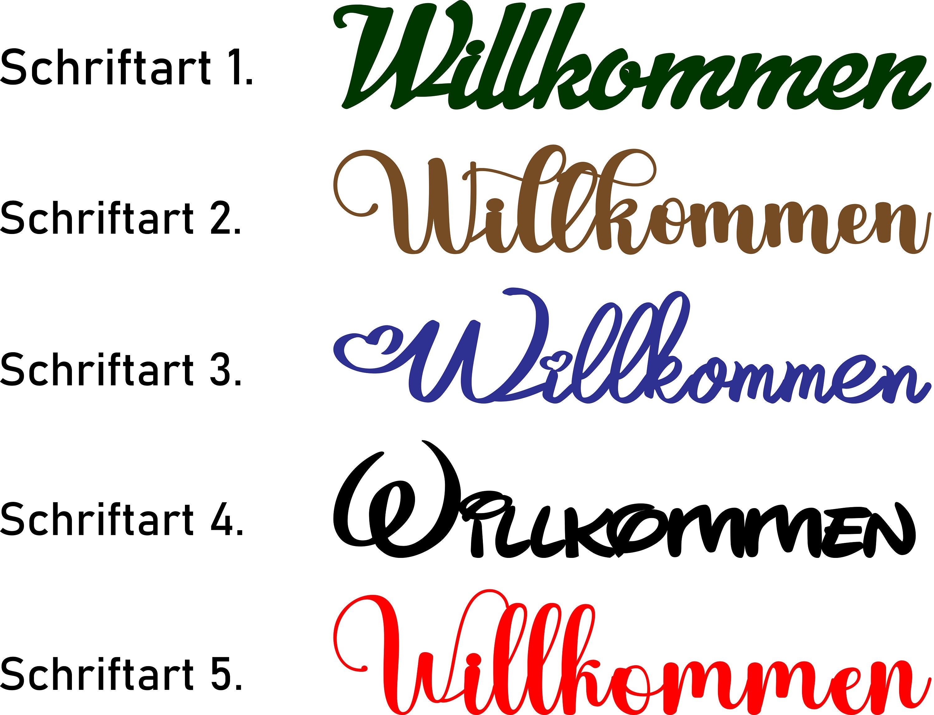 3D Schriftzug "Willkommen" aus Holz, in verschiedenen Farben und Schriftarten
