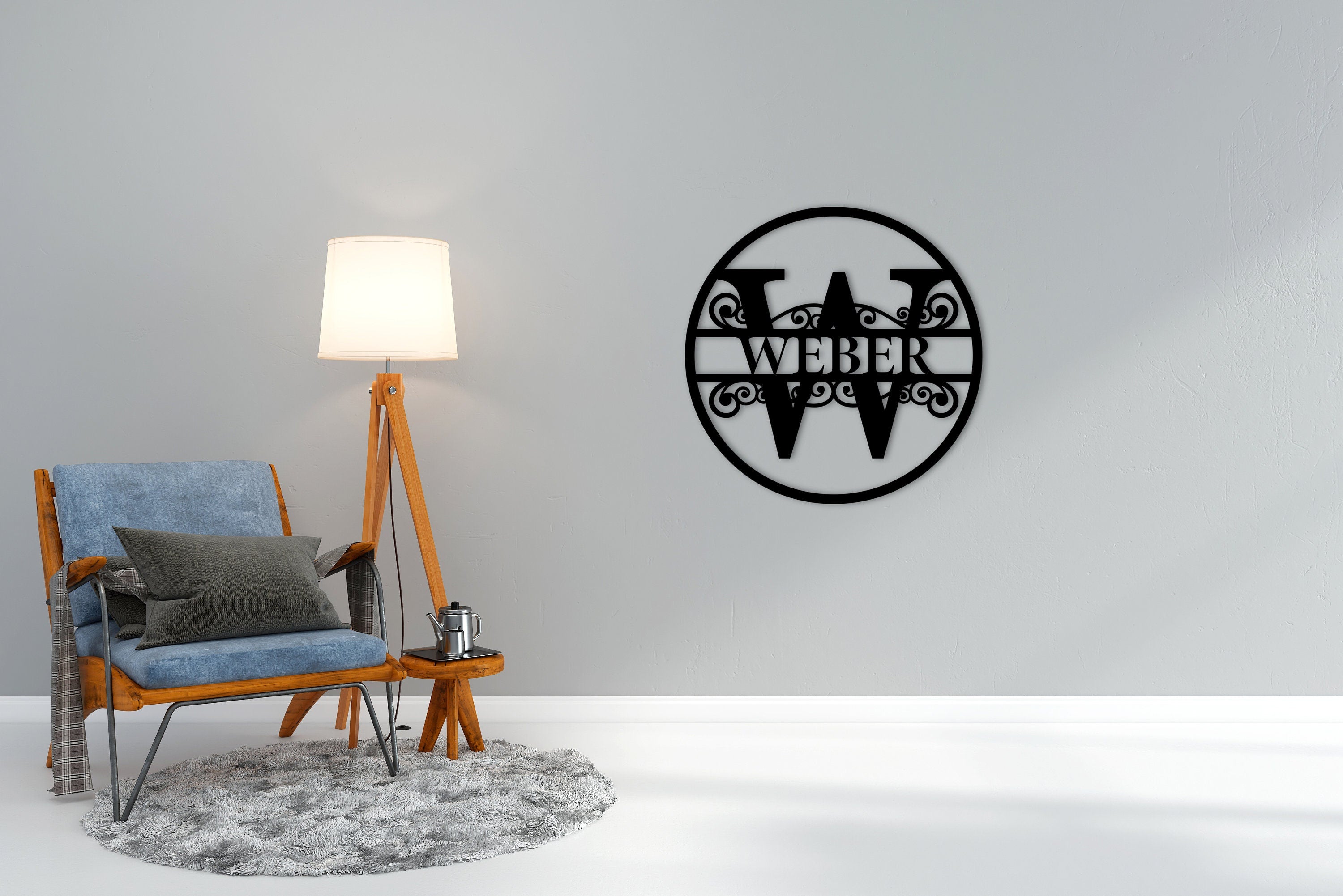 Rundes Türschild aus Holz, personalisiert mit Name, Namensschild