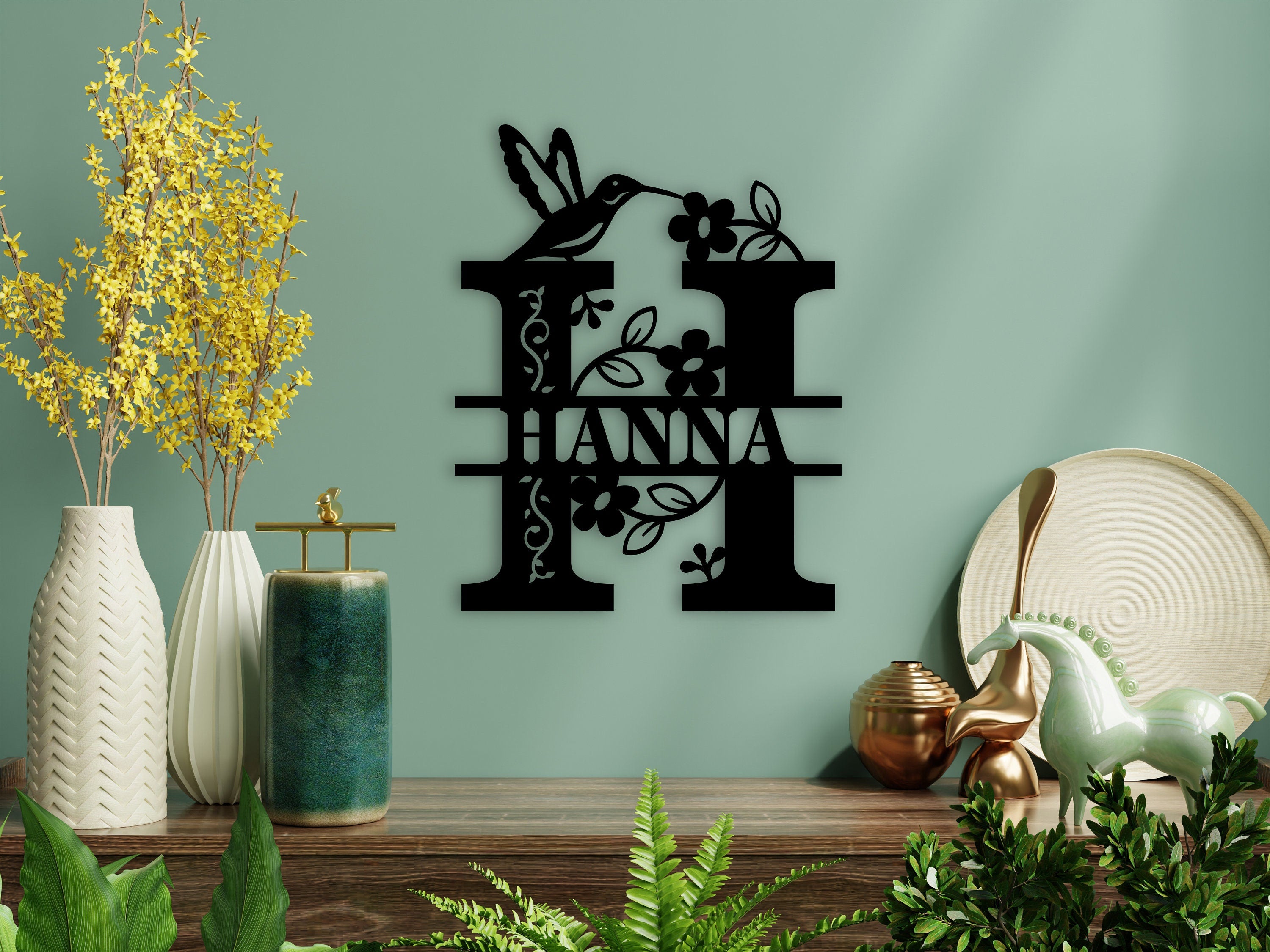 Kolibri Türschild aus Holz, personalisiert mit Name, Namensschild für Kinderzimmer