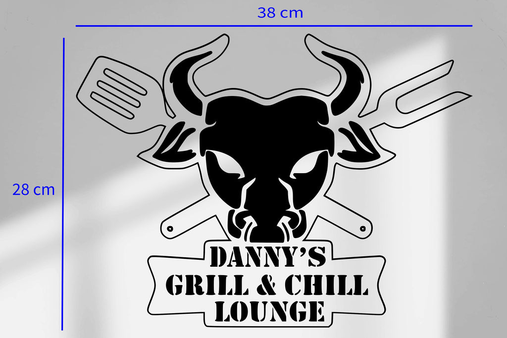 Personalisiertes Schild aus Holz "Grill and Chill Lounge" BBQ Zeichen, BBQ Wandschild