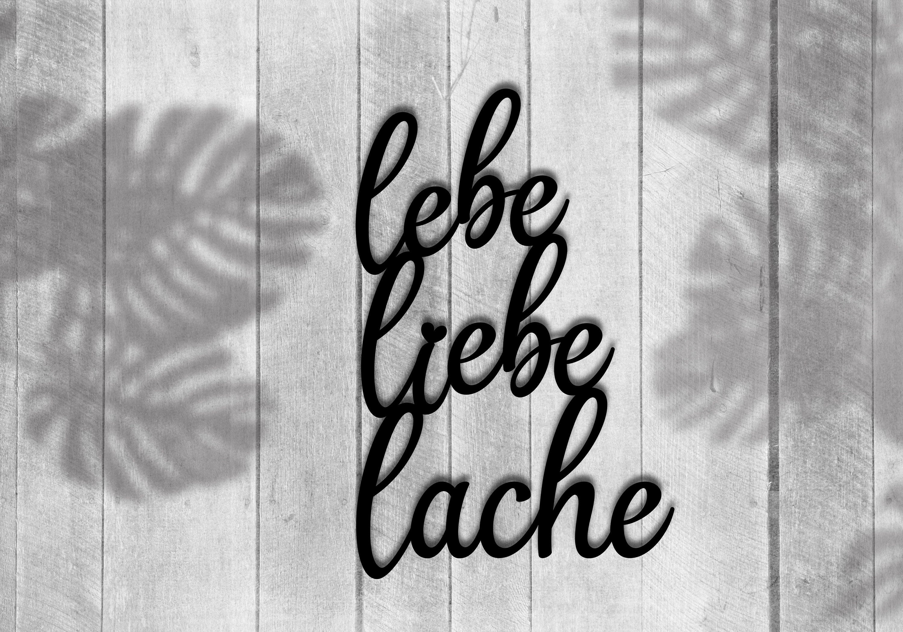 3D Schriftzug "Lebe Liebe Lache" aus Holz und Acrylglas, in verschiedenen Farben