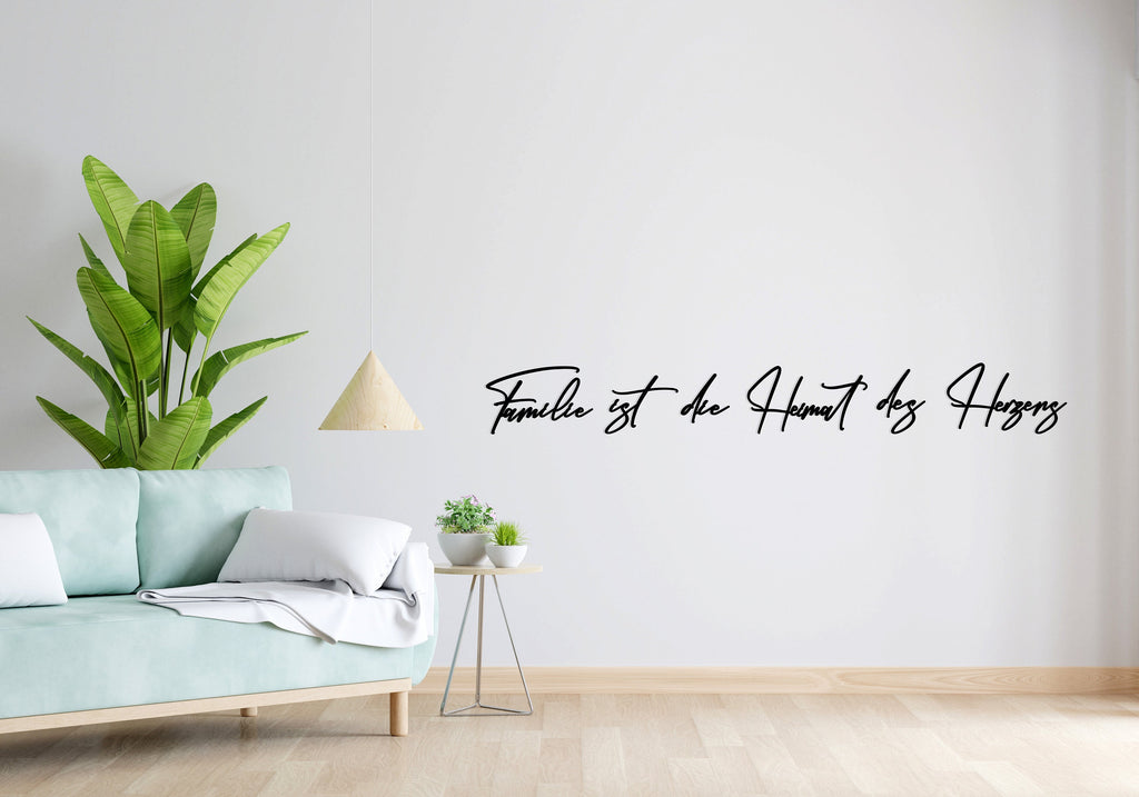 Schriftzug „Familie ist die Heimat des Herzens“ aus Holz und Acrylglas | Wanddeko | Deko Wohnzimmer