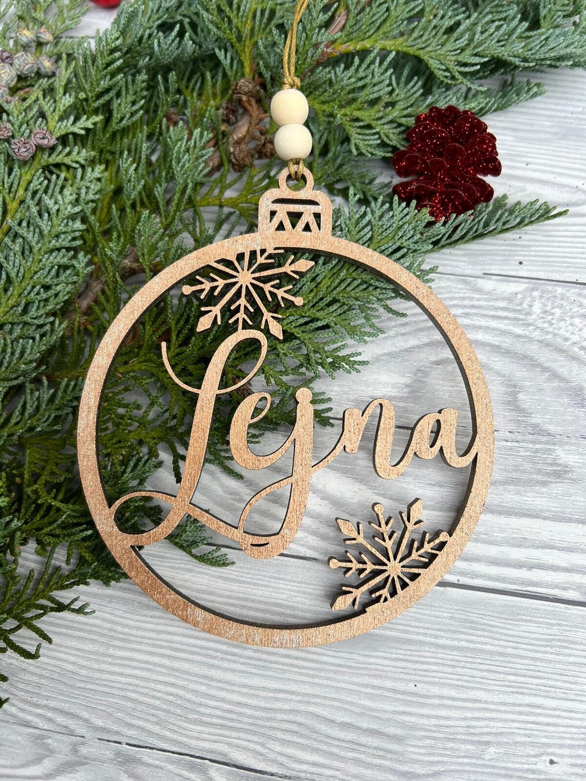 Weihnachtsdeko,Personalisierte Weihnachtkugel, Christbaumanhänger,mit Wunschnamen aus Holz Natur,Weihnachtsgeschenk,weihnachtsdeko mit namen