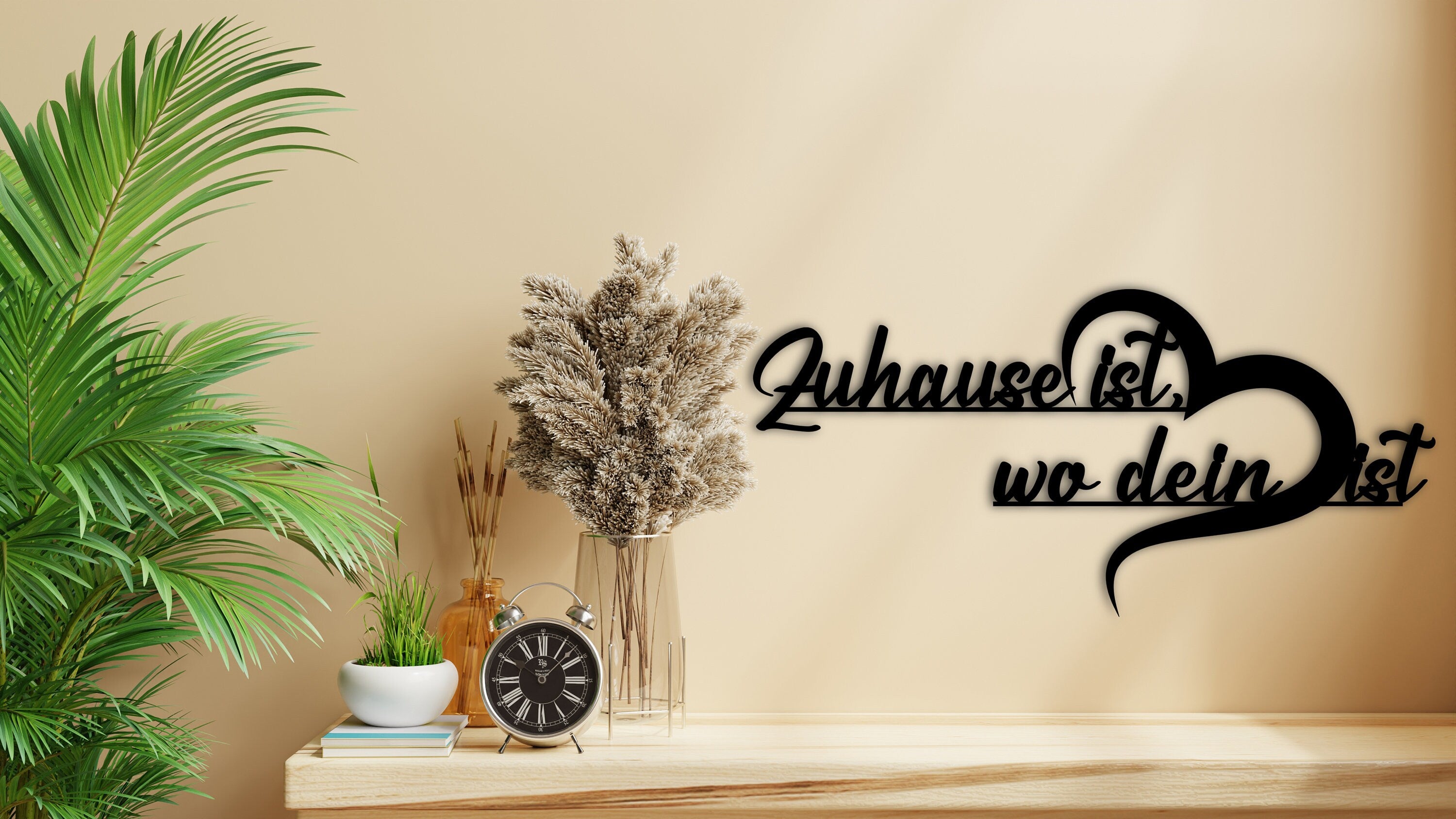 Schriftzug "Zuhause ist wo dein Herz ist" aus Holz und Acrylglas