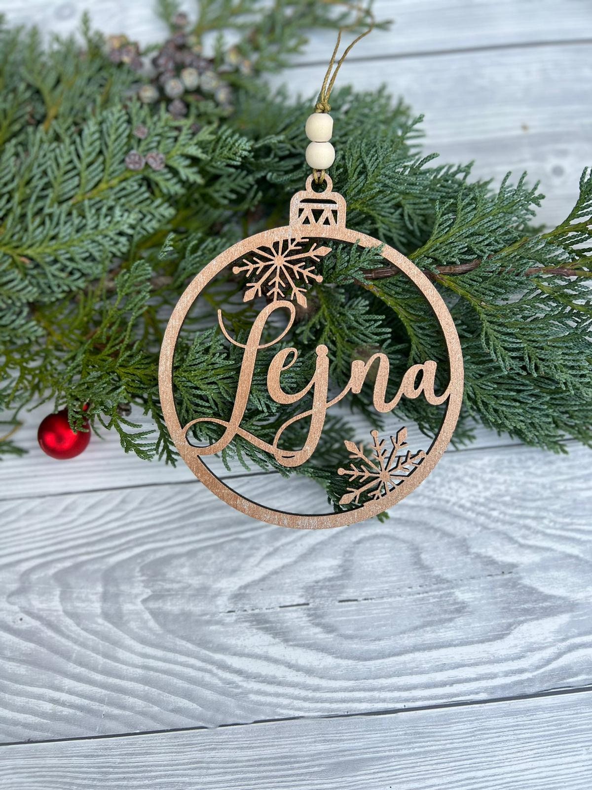 Weihnachtsdeko,Personalisierte Weihnachtkugel, Christbaumanhänger,mit Wunschnamen aus Holz Natur,Weihnachtsgeschenk,weihnachtsdeko mit namen