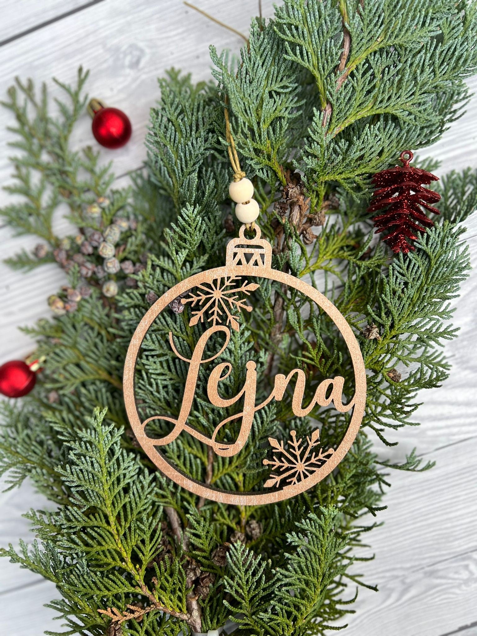 Weihnachtsdeko,Personalisierte Weihnachtkugel, Christbaumanhänger,mit Wunschnamen aus Holz Natur,Weihnachtsgeschenk,weihnachtsdeko mit namen