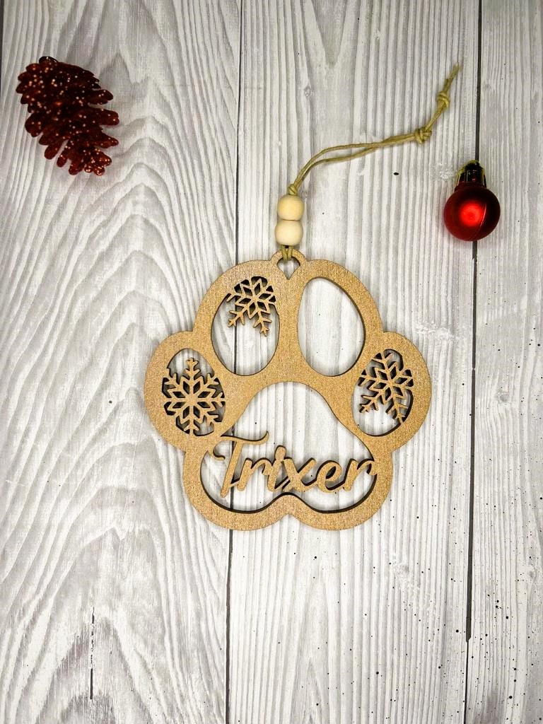 Personalisierter Baumschmuck in Pfoten Form mit Name Weihnachtsdeko mit Namen/Katzenpfoten/Hundepfoten