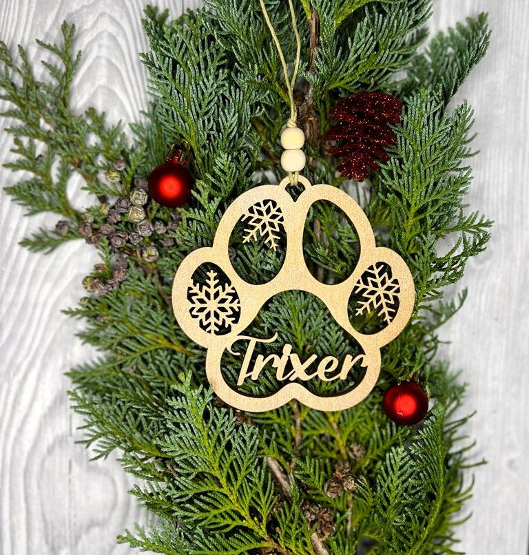 Personalisierter Baumschmuck in Pfoten Form mit Name Weihnachtsdeko mit Namen/Katzenpfoten/Hundepfoten