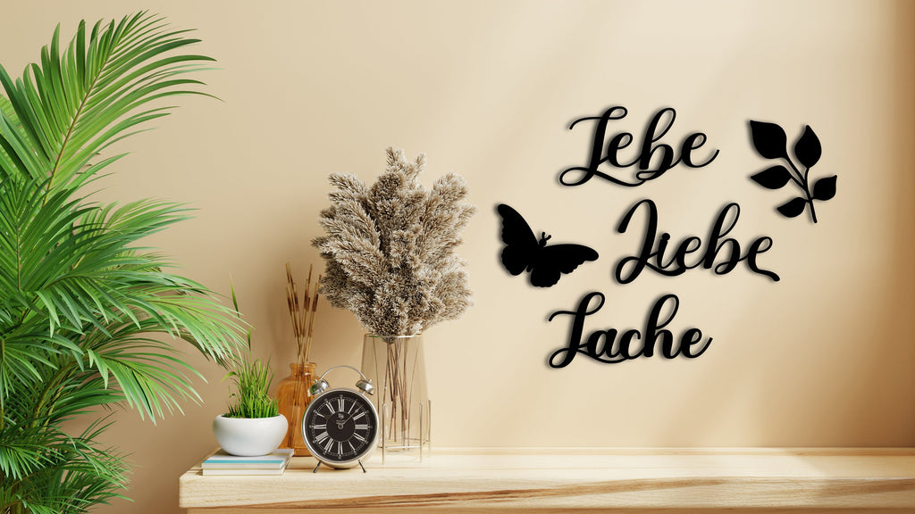 3D Schriftzug "Lebe Liebe Lache" aus Holz