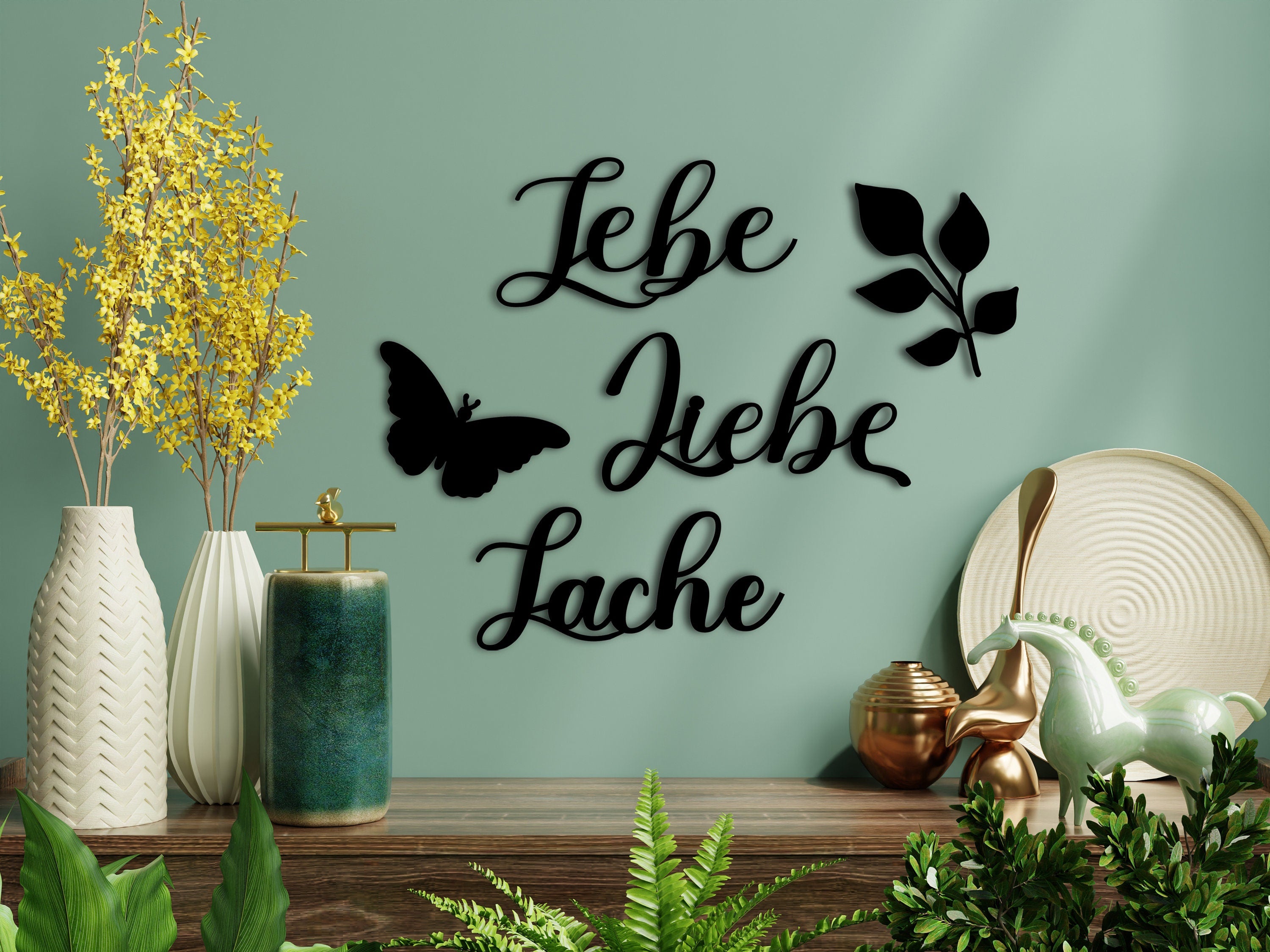 3D Schriftzug "Lebe Liebe Lache" aus Holz