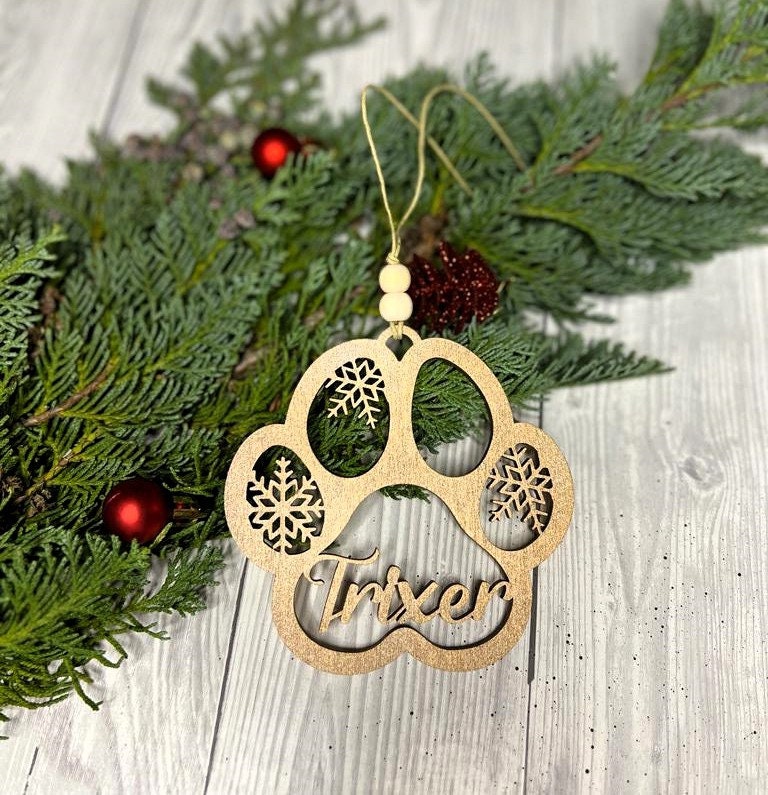 Personalisierter Baumschmuck in Pfoten Form mit Name Weihnachtsdeko mit Namen/Katzenpfoten/Hundepfoten