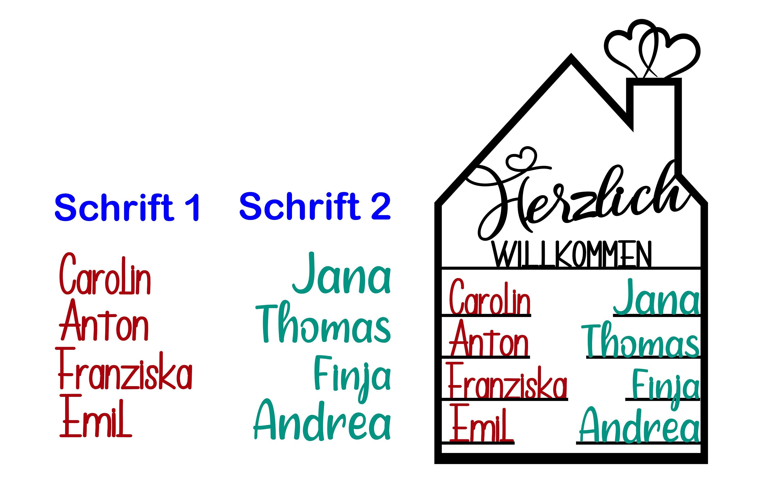 Individuelles Willkommensschild Hausform – Perfekte Deko mit Familiennamen aus Holz oder Acrylglas