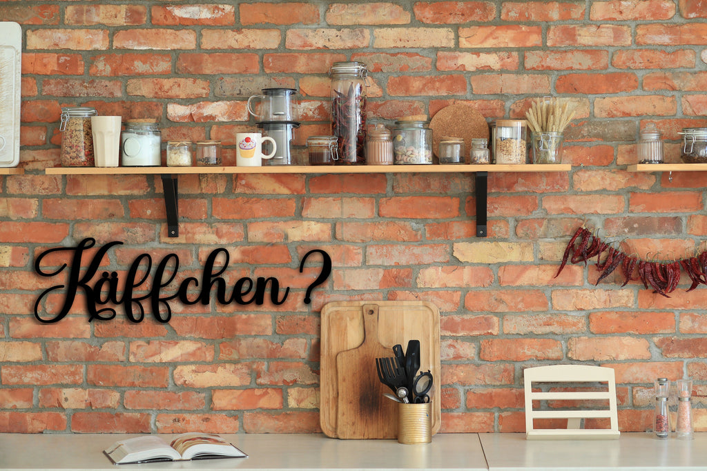 Käffchen ? | Schriftzug 3D aus Acrylglas und Holz | Wanddeko Küche | Küchendeko | Kaffeebar | Geschenk Kaffeeliebhaber