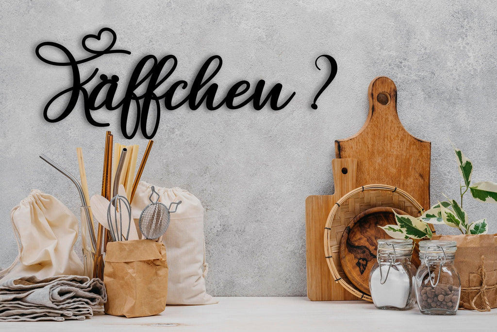 Käffchen ? | Schriftzug 3D aus Acrylglas und Holz | Wanddeko Küche | Küchendeko | Kaffeebar | Geschenk Kaffeeliebhaber