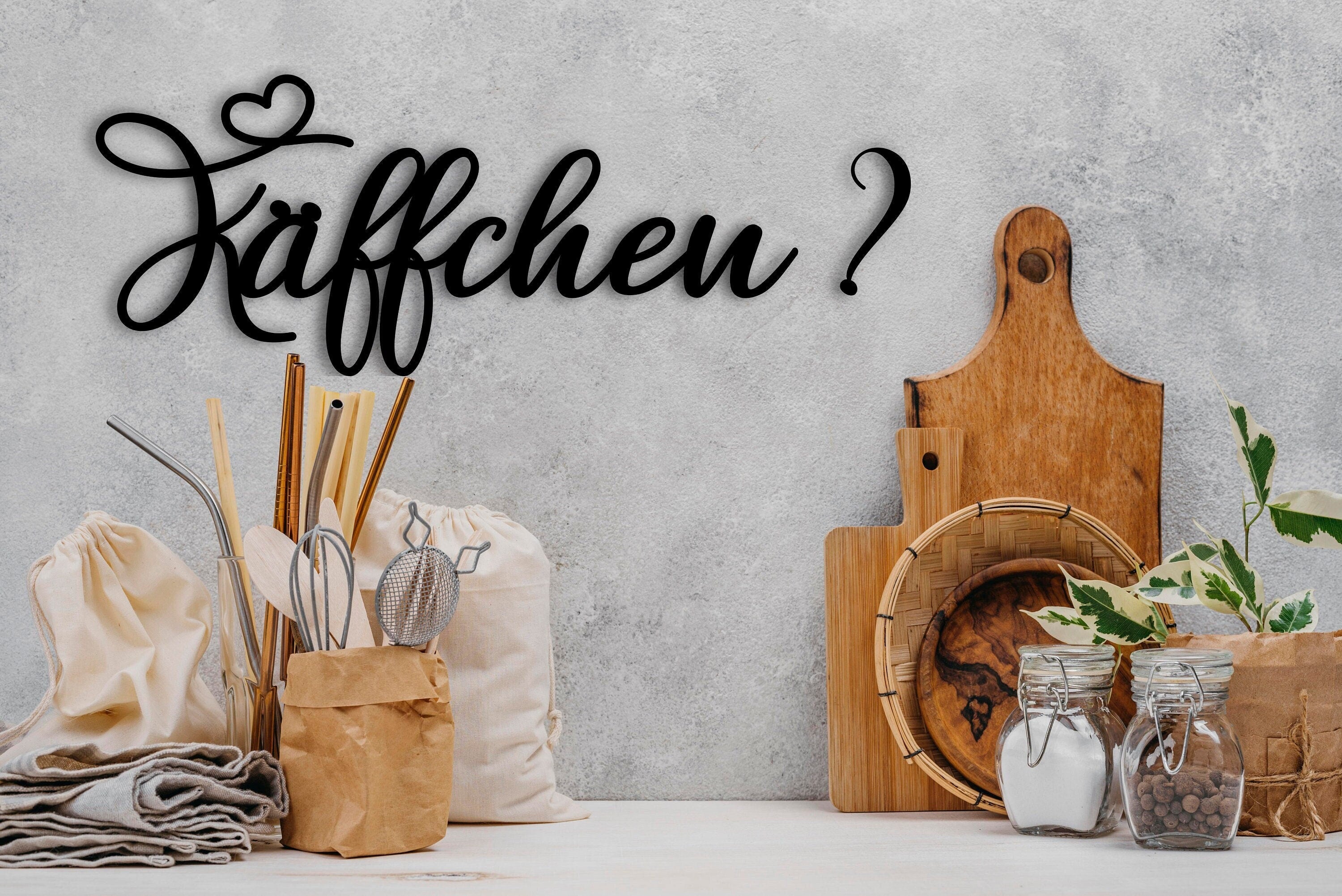 Käffchen ? | Schriftzug 3D aus Acrylglas und Holz | Wanddeko Küche | Küchendeko | Kaffeebar | Geschenk Kaffeeliebhaber