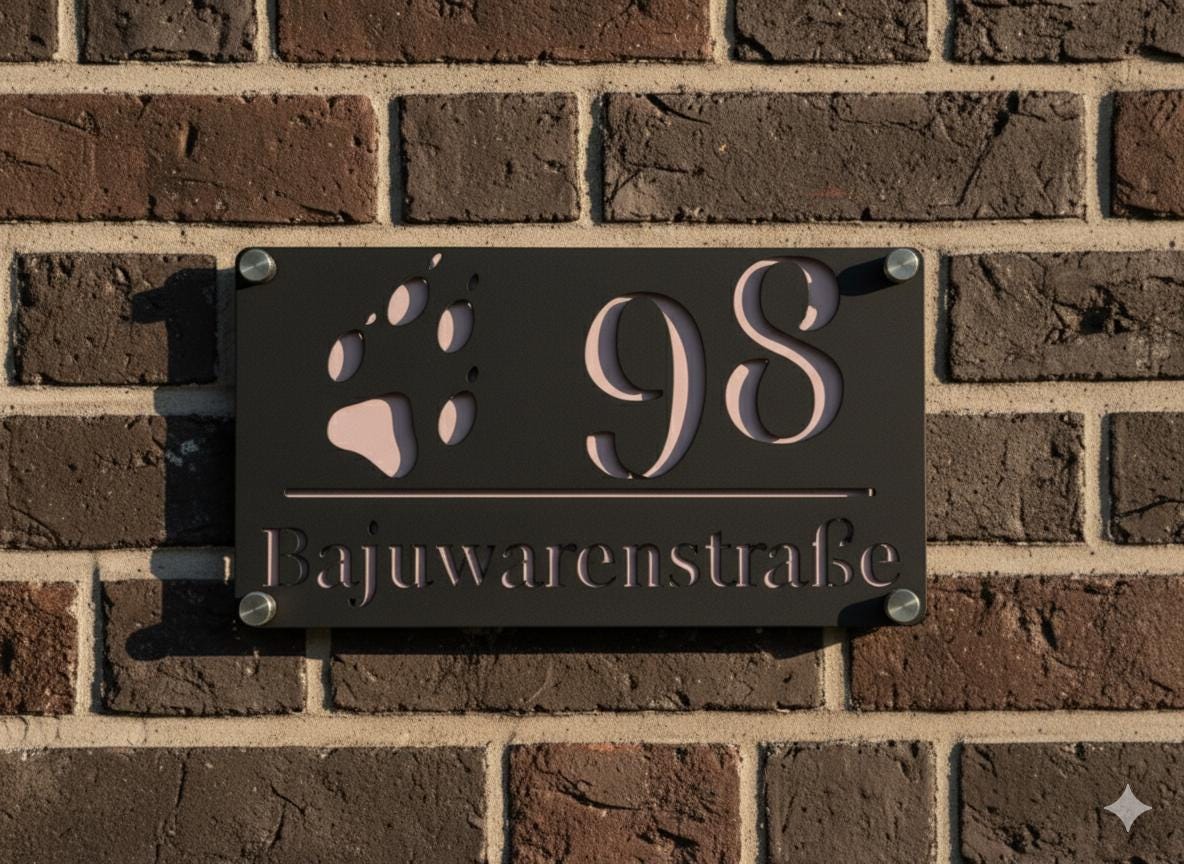 Hochwertige Acrylglas-Hausnummer mit Pfoten-Gravur – Stilvoll, Modern, Wetterfest