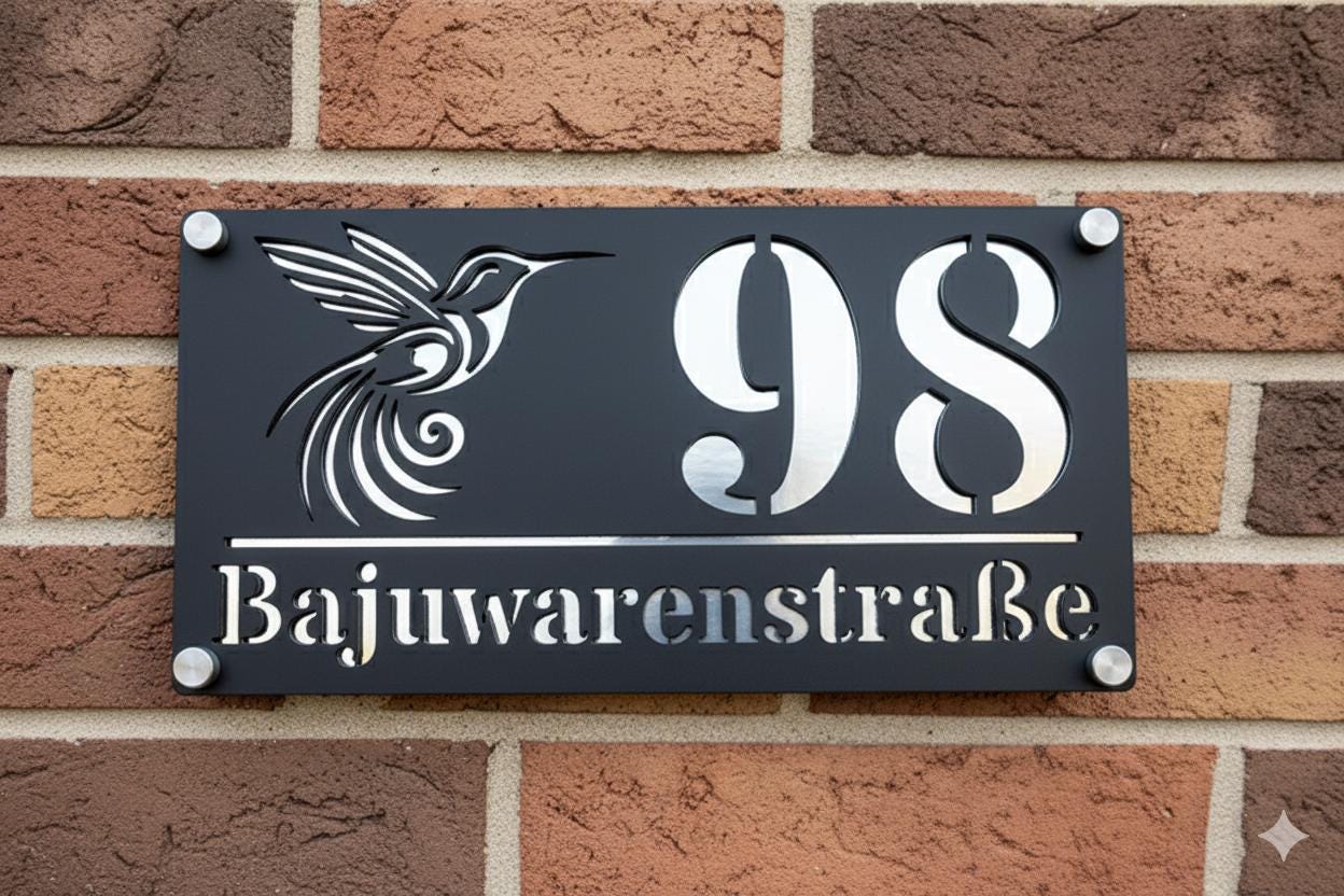 Hochwertige Acrylglas-Hausnummernschild mit edler Optik, Elegantes Matt Schwarz mit Spiegel-Silber, Modernes personalisiertes Hausnummer