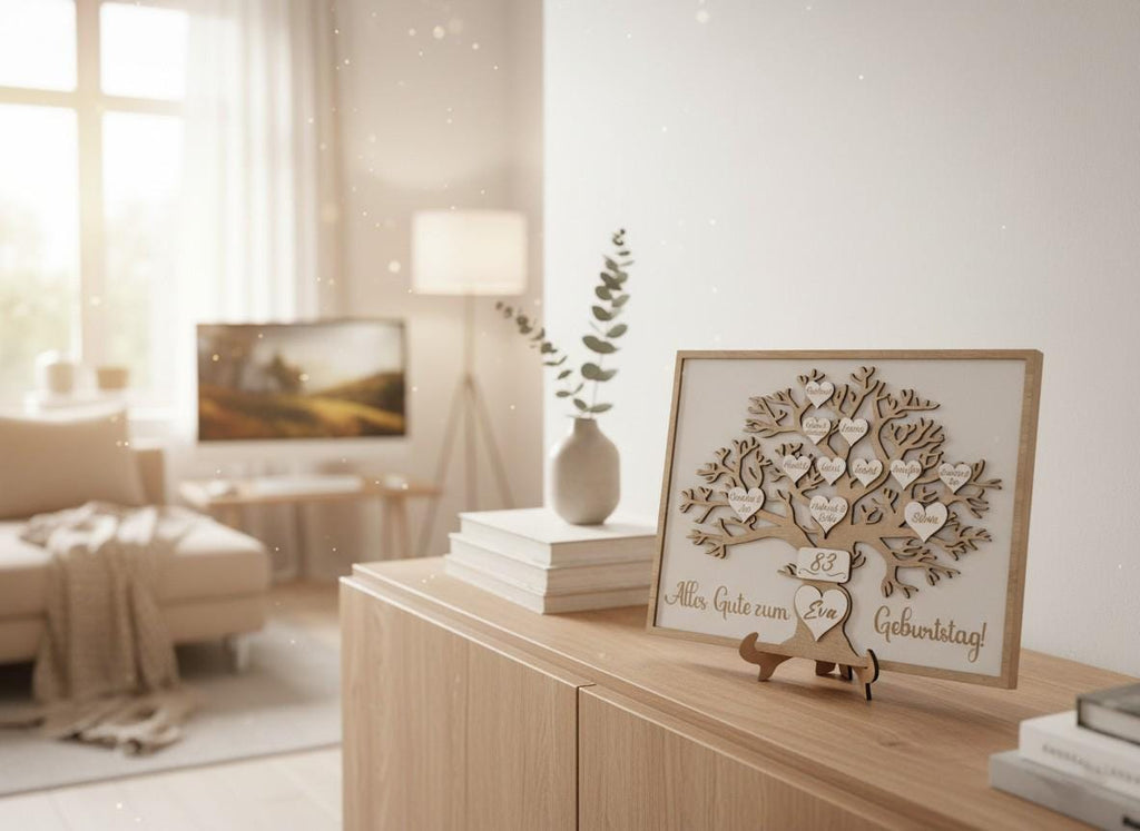 Personalisierter Geschenk Familienstammbaum aus Holz | Herz-Ornament mit Gravur | Weihnachtsgeschenk für Oma und Opa