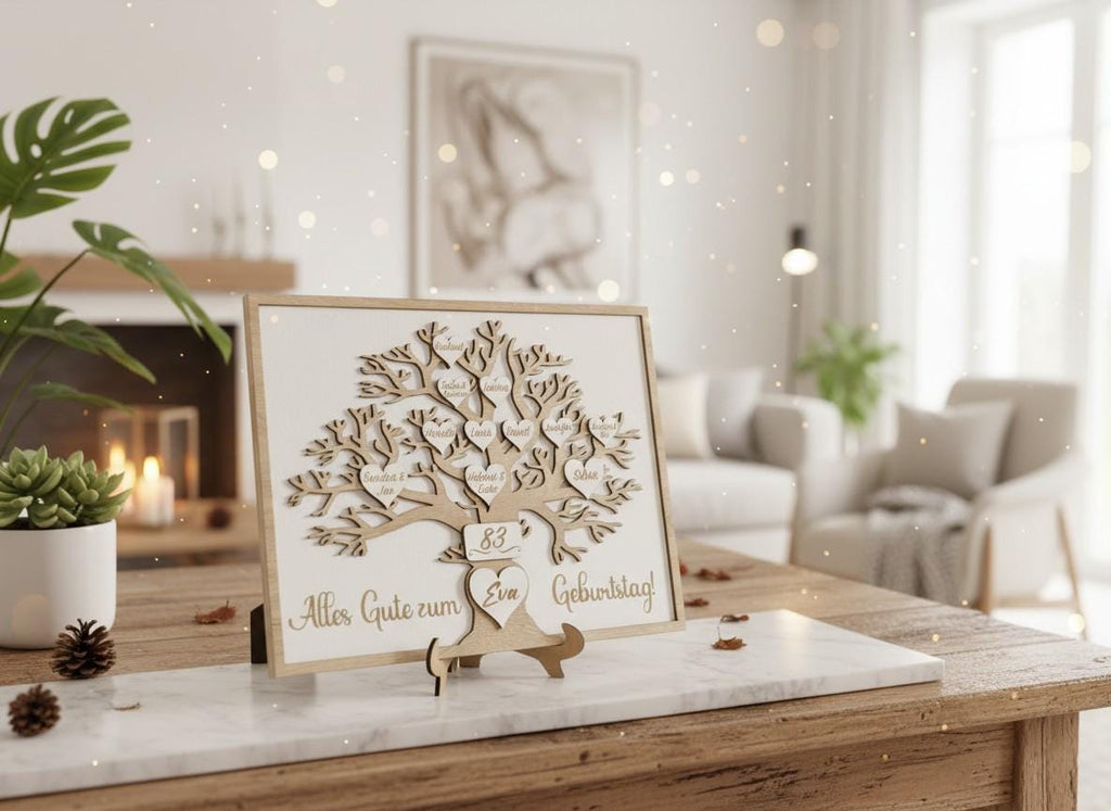 Personalisierter Geschenk Familienstammbaum aus Holz | Herz-Ornament mit Gravur | Weihnachtsgeschenk für Oma und Opa