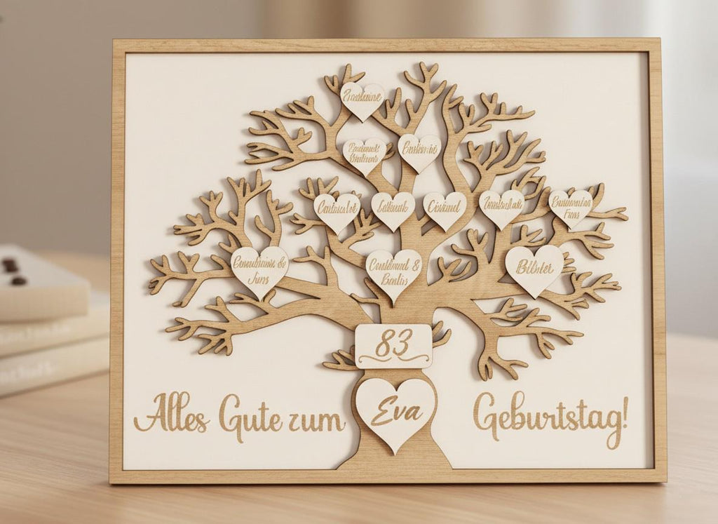 Personalisierter Geschenk Familienstammbaum aus Holz | Herz-Ornament mit Gravur | Weihnachtsgeschenk für Oma und Opa