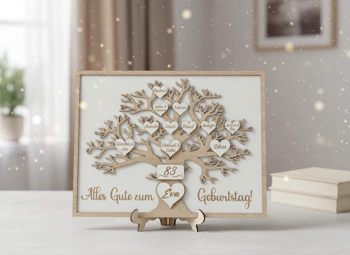 Personalisierter Geschenk Familienstammbaum aus Holz | Herz-Ornament mit Gravur | Weihnachtsgeschenk für Oma und Opa
