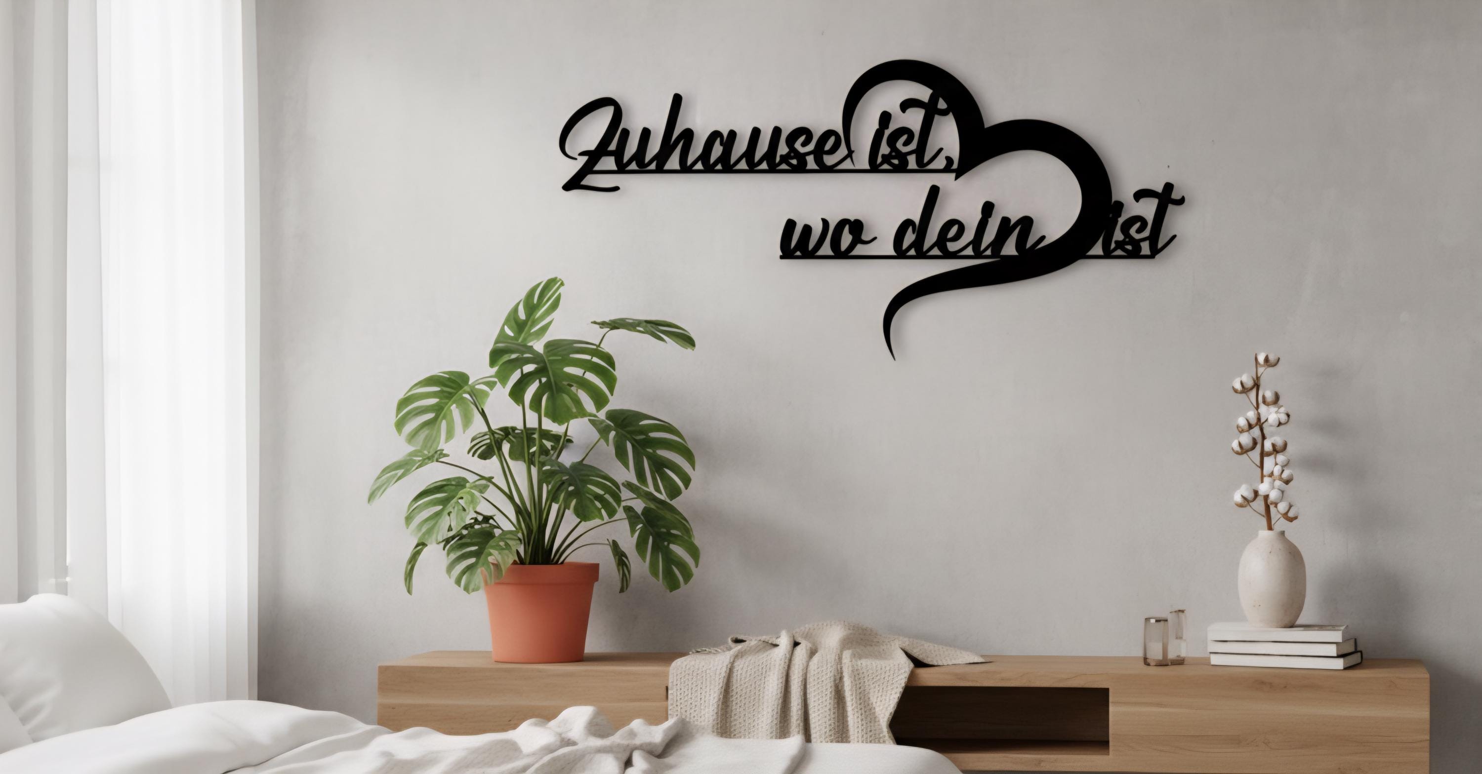 Schriftzug "Zuhause ist wo dein Herz ist" aus Holz und Acrylglas