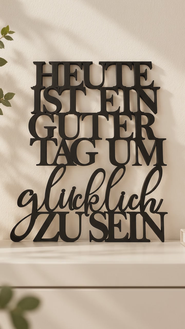 Heute ist ein guter Tag um glücklich zu sein | 3D Schriftzug aus Holz oder Acryl