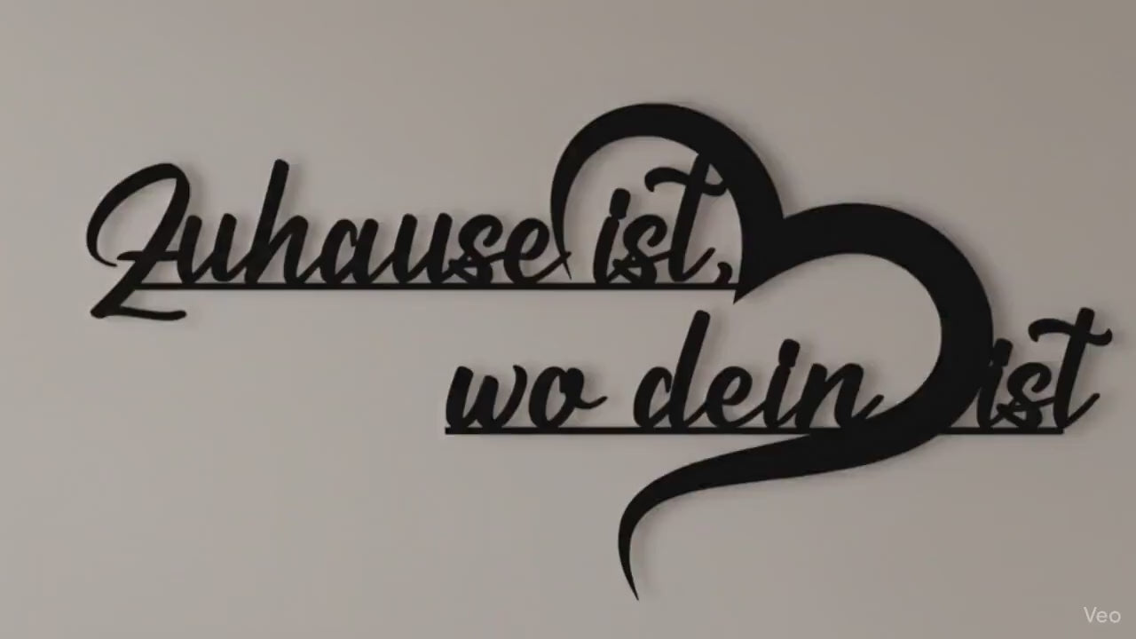 Schriftzug "Zuhause ist wo dein Herz ist" aus Holz und Acrylglas