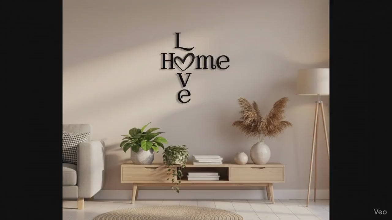 Schriftzug HOME LOVE mit Herz | Moderne Wanddeko für ein gemütliches Zuhause | Wanddeko für Wohnzimmer aus Holz & Plexiglas