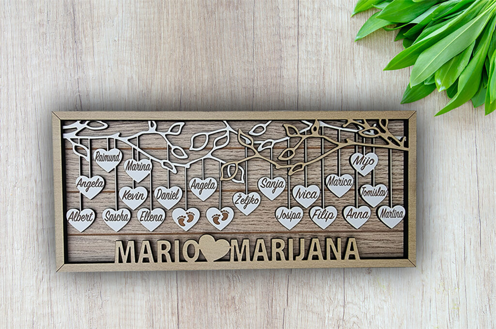 Verschenken Sie unser personalisiertes Stammbaum-Herzornament als einzigartiges Geschenk zur Feier Ihrer Familiengeschichte. Personalisierbar mit Namen und wichtigen Daten.